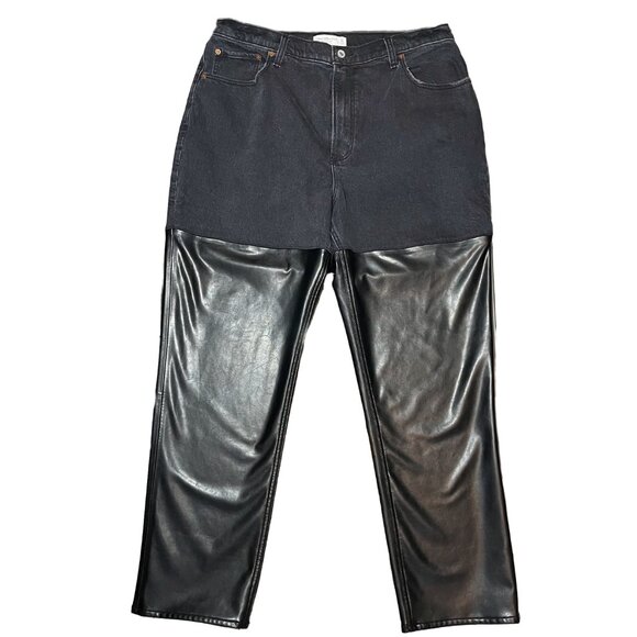 Abercrombie Women's Mixed Fabric Ultra High Rise 90s Straight Jean 14/33 Black - Picture 7 of 12